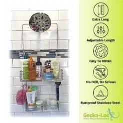 Gecko-Loc Extra Long Wide Adjustable Length Over The Showerhead Hanging Shower Caddy Organizer - Stainless Steel Bathroom Caddies Storage Rack Shelf Hooks And Soap Dish - Silver 10 Gecko-Loc Extra Long Wide Adjustable Length Over The Showerhead Hanging Shower Caddy Organizer - Stainless Steel Bathroom Caddies Storage Rack Shelf Hooks And Soap Dish - Silver -Songmics Furniture Shop 51nkOR9RwfL