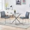 Modern Faux Leather Dining Chairs Indoor Use, Comfortable Kitchen Chairs With Chrome Legs For Kitchen, Living, Bedroom, Waiting Room Chairs, Dining Room Side Chairs Set Of 2 (Gray)