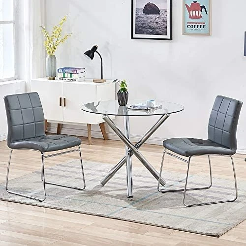 Modern Faux Leather Dining Chairs Indoor Use, Comfortable Kitchen Chairs With Chrome Legs For Kitchen, Living, Bedroom, Waiting Room Chairs, Dining Room Side Chairs Set Of 2 (Gray) 9 Modern Faux Leather Dining Chairs Indoor Use, Comfortable Kitchen Chairs With Chrome Legs For Kitchen, Living, Bedroom, Waiting Room Chairs, Dining Room Side Chairs Set Of 2 (Gray) - Image 9