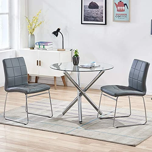 Modern Faux Leather Dining Chairs Indoor Use, Comfortable Kitchen Chairs With Chrome Legs For Kitchen, Living, Bedroom, Waiting Room Chairs, Dining Room Side Chairs Set Of 2 (Gray) 1 Modern Faux Leather Dining Chairs Indoor Use, Comfortable Kitchen Chairs With Chrome Legs For Kitchen, Living, Bedroom, Waiting Room Chairs, Dining Room Side Chairs Set Of 2 (Gray)