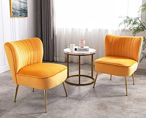 Shunzhi Velvet Accent Chairs Set Of 2 Modern Upholstered Slipper Chairs With Golden Legs Comfy Armless Wingback Side Chairs Corner Chair For Bedroom/Dining Room/Living Room/Office, Grey 13 Shunzhi Velvet Accent Chairs Set Of 2 Modern Upholstered Slipper Chairs With Golden Legs Comfy Armless Wingback Side Chairs Corner Chair For Bedroom/Dining Room/Living Room/Office, Grey - Image 13