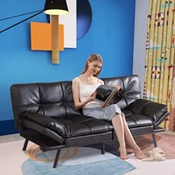 Opoiar Black Faux Leather Futon Sofa Bed Couch,3" Memory Foam Loveseat Sofa Bed,71" L Modern Sleeper Sofa Bed With Covertible Armrests,Small Space Sofa Bed For Living Room,Home Office,Apartment -Songmics Furniture Shop 51nmpMRMtsL