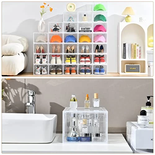 INSTY Shoe Boxes, Set Of 12, Stackable Clear Plastic Shoe Storage Boxes, Drop Front Shoe Box With Lids,Shoe Organizer Containers For Sneaker Display, Fit Up To US Size 12(13.4”x 9.8”x 7.1”) 4 INSTY Shoe Boxes, Set Of 12, Stackable Clear Plastic Shoe Storage Boxes, Drop Front Shoe Box With Lids,Shoe Organizer Containers For Sneaker Display, Fit Up To US Size 12(13.4”x 9.8”x 7.1”) - Image 4