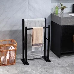 ZCDCP Towel Rack Freestanding Black 2 Tier Free Standing Towel Rack For Bathroom Display Rack Large Bath Towel Large Pool Towel Rack Outdoor Towel -Songmics Furniture Shop 51nqc5R0BCL