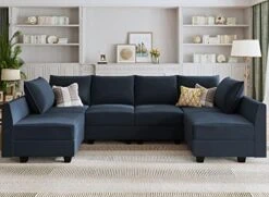 HONBAY Modular Sectional Sofa Convertible U Shaped Couch With Reversible Chaise Velvet Modular Sofa Sectional Couch With Storage Ottoman, Grey -Songmics Furniture Shop 51nrcD0xzL. AC
