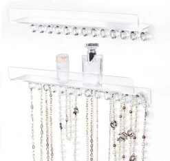 Volepet Acrylic Necklace Holder Set Of 2 With Floating Shelf,Wall Mounted Neckace Organizer Hanging,Clear Necklace Hanger,Necklace Jewelry Hook, Bracelet, Gift For Girls -Songmics Furniture Shop 51ns YG7fFL. AC