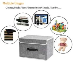 Small Storage Boxes With Lids 2 Pack Linen Collapsible Cube Storage Basket With Handle, Jane's Home Foldable Fabric Storage Box With Lids Organizer For Toys, Clothes Closet, Ornament -Songmics Furniture Shop 51nvoKSwUyL