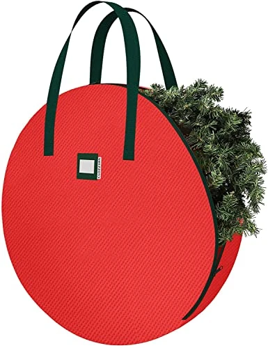 CLOZZERS 2 Pack Christmas Wreath And Garland Bag With Durable Zippered Closure And Sturdy Handles, For Wreaths Up To 30” Inches, Heavy Duty, Tear Proof And Water Resistant, Red 3 CLOZZERS 2 Pack Christmas Wreath And Garland Bag With Durable Zippered Closure And Sturdy Handles, For Wreaths Up To 30” Inches, Heavy Duty, Tear Proof And Water Resistant, Red - Image 3