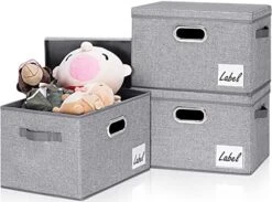 GhvyenntteS Large Storage Bins With Lids (3-Pack) Large Closet Storage Bins With Lid And 3 PU Handles, Foldable Fabric Storage Boxes With Label Window For Home Bedroom Office (Black, 15" X 11" X 9.7") 23 GhvyenntteS Large Storage Bins With Lids (3-Pack) Large Closet Storage Bins With Lid And 3 PU Handles, Foldable Fabric Storage Boxes With Label Window For Home Bedroom Office (Black, 15" X 11" X 9.7") -Songmics Furniture Shop 51o R12OPkL. AC 1