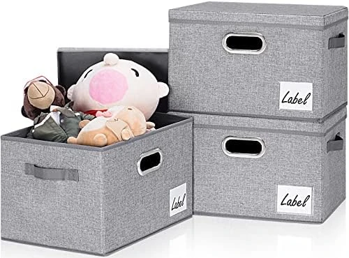 GhvyenntteS Large Storage Bins With Lids (3-Pack) Large Closet Storage Bins With Lid And 3 PU Handles, Foldable Fabric Storage Boxes With Label Window For Home Bedroom Office (Black, 15" X 11" X 9.7") 9 GhvyenntteS Large Storage Bins With Lids (3-Pack) Large Closet Storage Bins With Lid And 3 PU Handles, Foldable Fabric Storage Boxes With Label Window For Home Bedroom Office (Black, 15" X 11" X 9.7") - Image 9