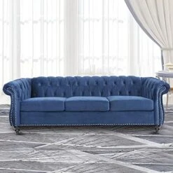 NOSGA Modern Velvet Fabric L Shaped 3-Seat Sectional Sofa Couch, Furniture Sectional Chesterfield Couch Set, Upholstered Scroll Arm Chesterfield Sofa With Chaise For Living Room(Light Grey) -Songmics Furniture Shop 51o oWBqdWL. AC 1
