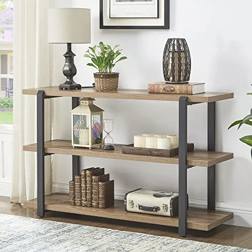FOLUBAN Industrial Console Sofa Table, Rustic Entryway/Hallway Table With 3-Tier Open Shelf For Living Room, Oak 1 FOLUBAN Industrial Console Sofa Table, Rustic Entryway/Hallway Table With 3-Tier Open Shelf For Living Room, Oak