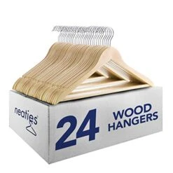 Neaties Wood Hangers 24 Pack - Grade A Wooden Hangers Bulk, Anti-Rust Swivel Hook - Non-Slip Smooth Finish - Double Notch Feature - Durable And Stylish Clothes Hangers Wood (Natural 24 Pack)