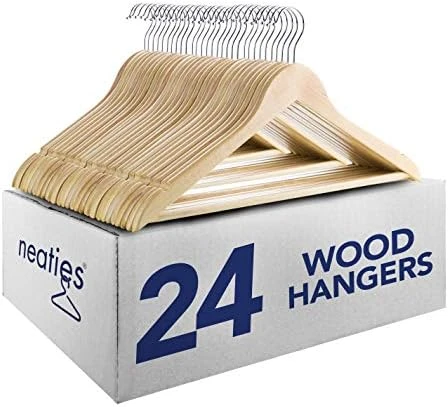 Neaties Wood Hangers 24 Pack - Grade A Wooden Hangers Bulk, Anti-Rust Swivel Hook - Non-Slip Smooth Finish - Double Notch Feature - Durable And Stylish Clothes Hangers Wood (Natural 24 Pack) 8 Neaties Wood Hangers 24 Pack - Grade A Wooden Hangers Bulk, Anti-Rust Swivel Hook - Non-Slip Smooth Finish - Double Notch Feature - Durable And Stylish Clothes Hangers Wood (Natural 24 Pack) - Image 8