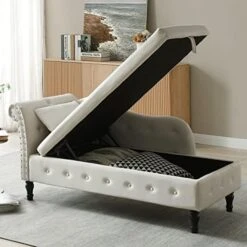 LUCKHAO Chaise Lounge Indoor,Velvet Lounge Chair For Bedroom With Storage & Pillow,Modern Upholstered Rolled Arm Chase Lounge For Sleeping With Nailhead Trim For Living Room Bedroom Office(Grey) -Songmics Furniture Shop 51o9JNwIu8L. AC