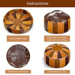 Bohepuffex Handmade Moroccan Pouf Foot Stool Round & Large Storage Cover Bohemian Style Ottoman An Exotic Décor For Living Room Bedroom Or Wedding Gifts Faux Leather Unstuffed Only Cover (color Block) -Songmics Furniture Shop 51oBGpuKn0S