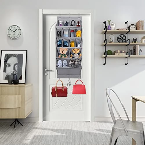 GAKKY STO Over The Door Shoe Organizer, Hanging Shoe Organizer, Storage Various Compartments With 3 Hooks Shoe Storage Rack Organizer For Shoes, Sneakers And Home Accessories, Grey 1-PACK 6 GAKKY STO Over The Door Shoe Organizer, Hanging Shoe Organizer, Storage Various Compartments With 3 Hooks Shoe Storage Rack Organizer For Shoes, Sneakers And Home Accessories, Grey 1-PACK - Image 6
