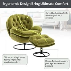 Velvet Swivel Accent Chair With Ottoman Set, Modern Lounge Chair With Metal Base Frame & Footrest, Comfy Single Leisure Sofa Chair Reading Chair With 360 Degree Swiveling For Living Room, Fruit Green -Songmics Furniture Shop 51oDRcNcldL