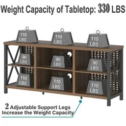 LVB TV Stand For 75 Inch TV, Large Industrial Rustic Entertainment Center With Storage Shelves, Long Modern Wood Metal Television Stand With TV Table Cabinet For Home Living Bedroom, Rustic Oak, 63 In -Songmics Furniture Shop 51oFTb7NigL