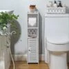 Toilet Paper Storage,Toilet Paper Holder Stand,Bathroom Stand With Toilet Paper Holder Insert,Slim Storage Cabinet For Small Space,White By H HUIYKALY