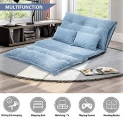 Harper & Bright Designs Floor Sofa Adjustable Lazy Sofa Bed, Foldable Mattress Futon Couch Bed With 2 Pollows (Blue) -Songmics Furniture Shop 51oGOJulQ9L