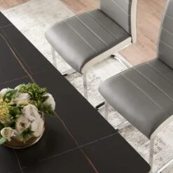 SICOTAS Dining Chairs Set Of 2 - Modern Kitchen Chairs Faux Leather, High Back Dining Room Chairs With Metal Base, Upholstered Dinner Chairs, 2 PCS Armless Side Chair For Dining Room And Kitchen, Grey -Songmics Furniture Shop 51oGTq1DI0L