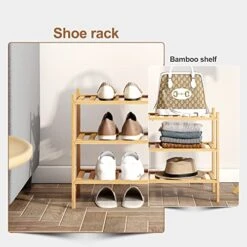 FILWH Bamboo Shoe Rack Stackable Shoe Shelf Storage Organizer For Unit Entryway Hallway And Closet Sturdy Freestanding Shoe Shelf Natural (3 Tier) -Songmics Furniture Shop 51oMMfy5PiL