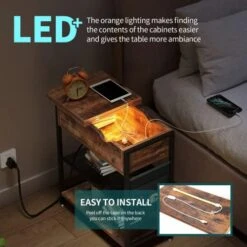 Novson End Table With Charging Station Side Table With USB Ports And Outlets Narrow Nightstand For Small Spaces, Bedside Table With Storage Shelf For Living Room, Bedroom,Rustic Brown 8 Novson End Table With Charging Station Side Table With USB Ports And Outlets Narrow Nightstand For Small Spaces, Bedside Table With Storage Shelf For Living Room, Bedroom,Rustic Brown -Songmics Furniture Shop 51oOaidmSaL