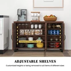 Giantex Buffet Cabinet Kitchen Storage Cupboard - 3 Door Sideboard With Adjustable Shelves, Cable Management Holes, Anti-Tipping Kits, Coffee Bar Console Cabinet For Living Room (Brown) -Songmics Furniture Shop 51oRDH8z9GL