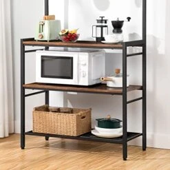 HOOBRO Bakers Rack, Microwave Stand, Kitchen Storage Shelf Rack With Hooks, Coffee Bar, 4 Shelves And Mesh Panel, Adjustable Feet, For Kitchen, Living Room, Coffee Station, Rustic Brown BF01HB01 -Songmics Furniture Shop 51oRZdFWxrL