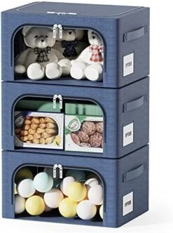 3 Pack Clothes Storage Box - Oxford Foldable Stackable Container Organizer Set For Clothing Fabric Frame Storage Bin Bags With Clear Window And Double Handles (66L, Red) -Songmics Furniture Shop 51oSZq0s05L. AC