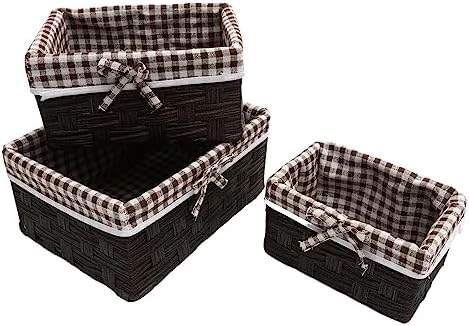 Pantry Baskets 3pcs 3 Piece Set Storage Basket Lining Magazine Linen Woven Basket Makeup Organizer 6 Pantry Baskets 3pcs 3 Piece Set Storage Basket Lining Magazine Linen Woven Basket Makeup Organizer - Image 6