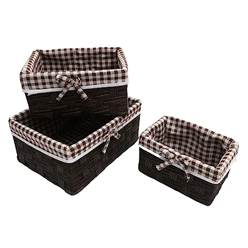 Pantry Baskets 3pcs 3 Piece Set Storage Basket Lining Magazine Linen Woven Basket Makeup Organizer 1 Pantry Baskets 3pcs 3 Piece Set Storage Basket Lining Magazine Linen Woven Basket Makeup Organizer