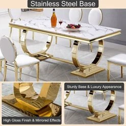 Goderfuu Marble Dining Table - 78 Inch Luxury Modern Dining Room Table With Gold Stainless Steel Base, Rectangle Dining Table Set For 6 To 8, Gold And White Dining Room Table For Kitchen, Dining Room -Songmics Furniture Shop 51oWErXXFQL