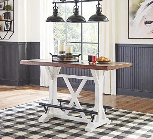 Signature Design By Ashley Valebeck Rustic Farmhouse 36" Counter Height Dining Table, Brown & White 1 Signature Design By Ashley Valebeck Rustic Farmhouse 36" Counter Height Dining Table, Brown & White