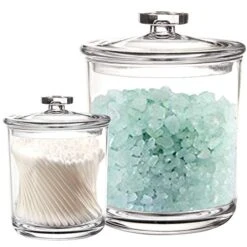 Youngever Clear Plastic Apothecary Jars (1 Set 60 Ounce And 1 Set 15 Ounce)