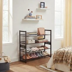 SONGMICS Shoe Rack, 2-Tier Stackable Shoe Storage Shelf, Flat Or Angled Shoe Organizer, Metal Shoe Tower Stand For Closet Entryway, Bronze -Songmics Furniture Shop 51od9WQCcTL
