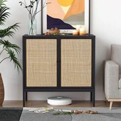 XIAO WEI Sideboard With Handmade Natural Rattan Doors, Rattan Cabinet Console Table Storage Cabinet Buffet Cabinet, For Kitchen, Living Room, Hallway, Entryway, Black -Songmics Furniture Shop 51og6UfAHVL. AC