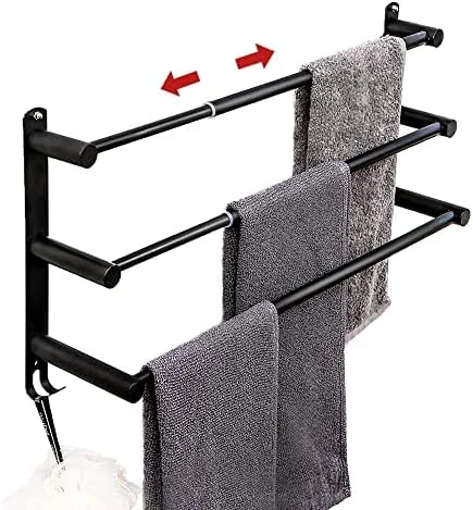 Towel Bars Freely Retractable 20-30 Inche Stainless Steel 304 Bath Towel Rack Strong 3M Adhesive Bathroom Wall-mounting Free Mounting Hole-Installing Washroom Kitchen Space Saving Black-3 Bars 11 Towel Bars Freely Retractable 20-30 Inche Stainless Steel 304 Bath Towel Rack Strong 3M Adhesive Bathroom Wall-mounting Free Mounting Hole-Installing Washroom Kitchen Space Saving Black-3 Bars - Image 11