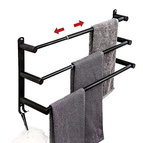 Towel Bars Freely Retractable 20-30 Inche Stainless Steel 304 Bath Towel Rack Strong 3M Adhesive Bathroom Wall-mounting Free Mounting Hole-Installing Washroom Kitchen Space Saving Black-3 Bars 1 Towel Bars Freely Retractable 20-30 Inche Stainless Steel 304 Bath Towel Rack Strong 3M Adhesive Bathroom Wall-mounting Free Mounting Hole-Installing Washroom Kitchen Space Saving Black-3 Bars