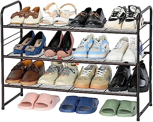 SUFAUY 3-Tier Shoe Rack, Stackable Shoe Shelf Storage Organizer For Entryway Closet, Extra Large Capacity, Wire Grid, Bronze 13 SUFAUY 3-Tier Shoe Rack, Stackable Shoe Shelf Storage Organizer For Entryway Closet, Extra Large Capacity, Wire Grid, Bronze - Image 13