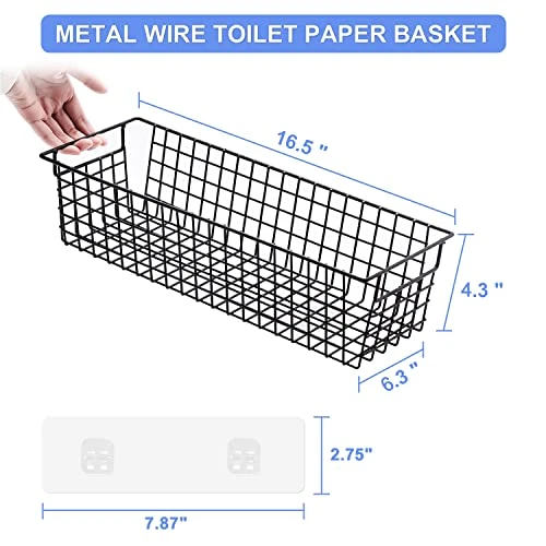 VITVITI Toilet Paper Storage With Handle, Toilet Tissue Holder, Metal Wire Storage Organizer Bins Basket, For Bathroom/Wall Mounted, Set Of 2, Black 4 VITVITI Toilet Paper Storage With Handle, Toilet Tissue Holder, Metal Wire Storage Organizer Bins Basket, For Bathroom/Wall Mounted, Set Of 2, Black - Image 4