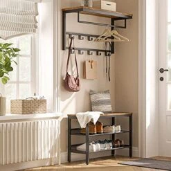 HOOBRO Shoe Bench, 3-Tier Shoe Rack, Industrial Shoe Organizer Storage Bench, 29.5 Inches Flat And Slant Adjustable Mesh Shelves, For Entryway, Living Room, Hallway, Rustic Brown BF01HX01 -Songmics Furniture Shop 51on3CyUuoL