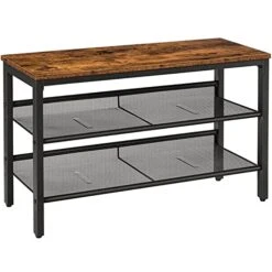HOOBRO Shoe Bench, 3-Tier Shoe Rack, Industrial Shoe Organizer Storage Bench, 29.5 Inches Flat And Slant Adjustable Mesh Shelves, For Entryway, Living Room, Hallway, Rustic Brown BF01HX01