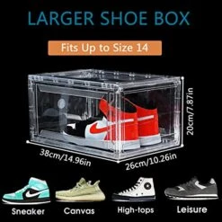 12 Pack Shoe Boxes, Clear Acrylic Plastic Shoe Boxes Stackable, Space-Saving Foldable Drop Front Shoe Storage Boxes Container For With Lids Fits Up To Size 14 (Transparency)