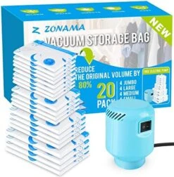 Z ZONAMA,Vacuum Storage Bags With Electric Air Pump, 20 Pack (4 Jumbo, 4 Large, 4 Medium, 4 Small, 4 Roll Up Bags) Space Saver Bag For Clothes, Mattress, Blanket, Duvets, Pillows, Comforters,Travel, Moving,White -Songmics Furniture Shop 51ow80jQKuL. AC
