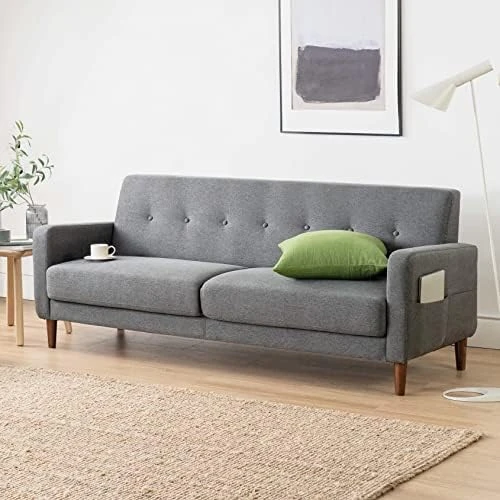 Mellow Adair Mid-Century Modern Loveseat/Sofa/Couch With Armrest Pockets, Tufted Linen Fabric, Light Grey 5 Mellow Adair Mid-Century Modern Loveseat/Sofa/Couch With Armrest Pockets, Tufted Linen Fabric, Light Grey - Image 5