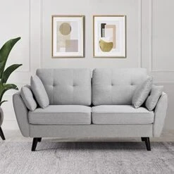 JAMFLY 63" Modern Loveseat Sofa Couch,Mid Century Couches For Living Room, Upholstered 2-Seat Love Seats With Pillow, Comfortable Small Space Sofa For Bedroom, Apartment -Songmics Furniture Shop 51ozWHuO0qL. AC