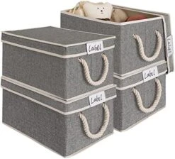 LoforHoney Home Fabric Storage Bins With Lids For Organizing, Foldable Storage Boxes With Lids For Shelves, Clothes Baskets With Cotton Rope Handles, Closet Storage Bins, Large, Beige & Gray, 2-Pack -Songmics Furniture Shop 51p0bMxveL. AC