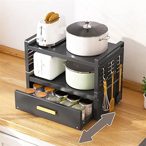 Microwave Oven Rack Drawer Style Pot Rack, Kitchen Storage Rack, Countertop, Multifunctional Seasoning Storage Rack, Small Electrical Appliance Pot Storage Rack Kitchen Storage Rack ( Color : Brass , 2 Microwave Oven Rack Drawer Style Pot Rack, Kitchen Storage Rack, Countertop, Multifunctional Seasoning Storage Rack, Small Electrical Appliance Pot Storage Rack Kitchen Storage Rack ( Color : Brass , - Image 2